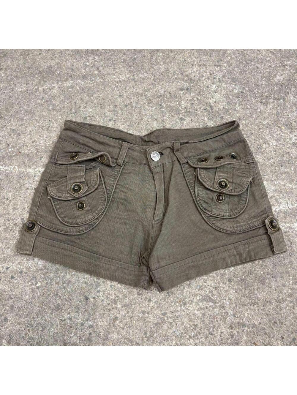 Vintage Y2K Low Rise Micro Shorts Olive Utility Military Army